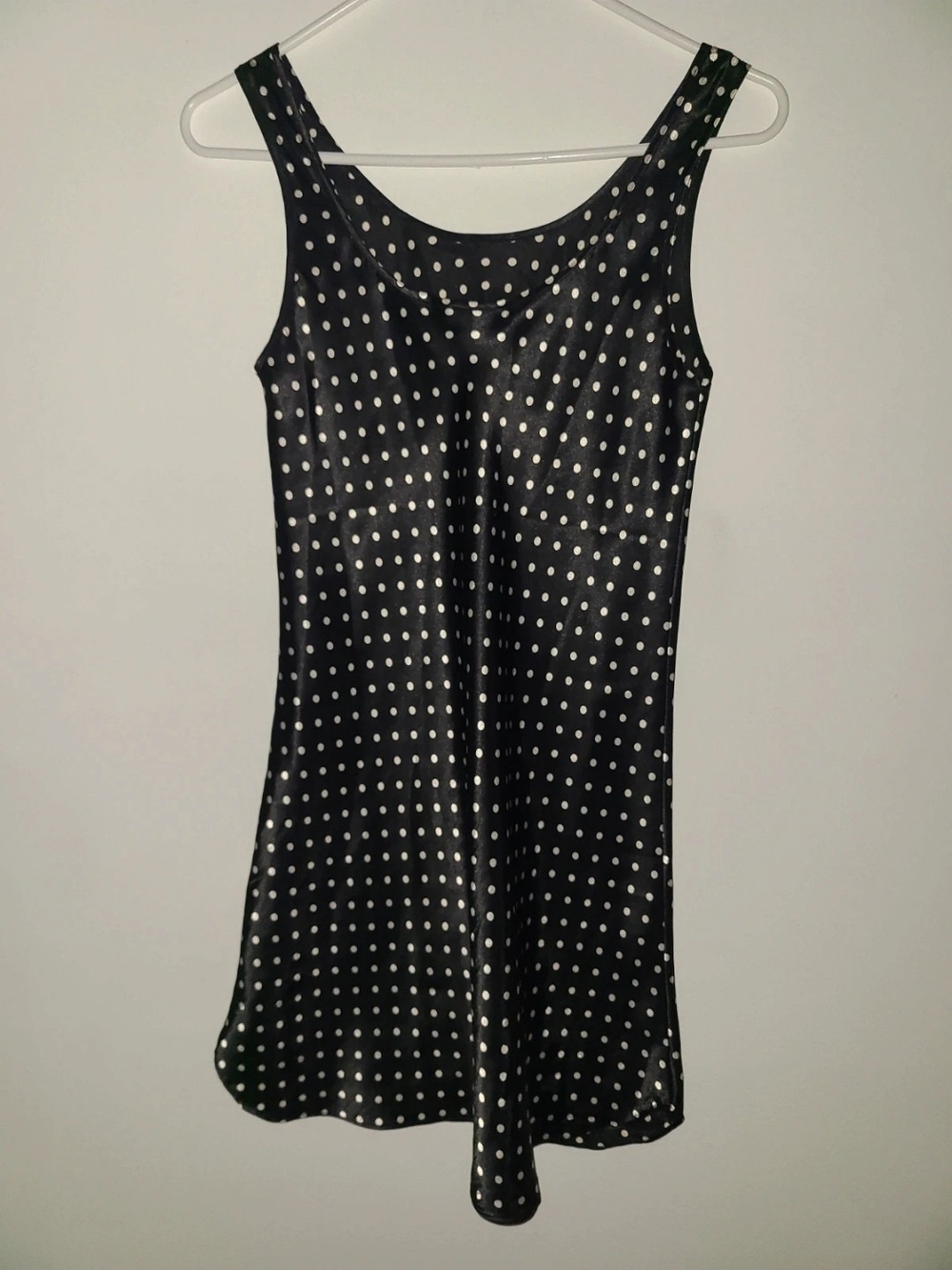 Natori Black Satin Polka Dot Midi Slip Dress